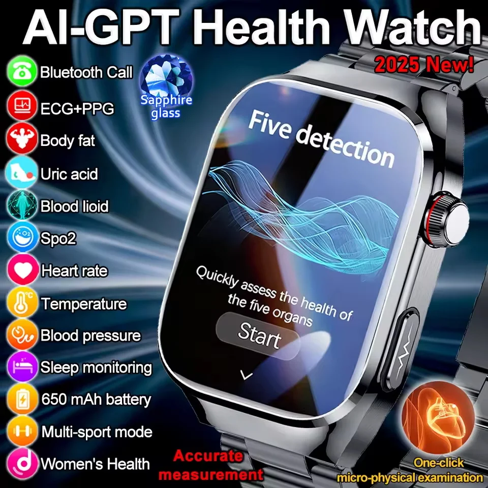 2026 New Nursing Grade Uric Acid Blood lipids Smart Watch Men ECG+PPG Blood Pressure Heart Rate Bluetooth Call Health Smartwatch 1