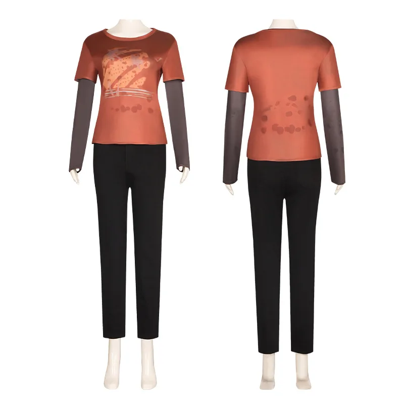 

Movie The Last of Us Season Ellie Cosplay Costume Red T-shirt Long Sleeve Clothes Pants Kids Adults Halloween Carnival Costumes