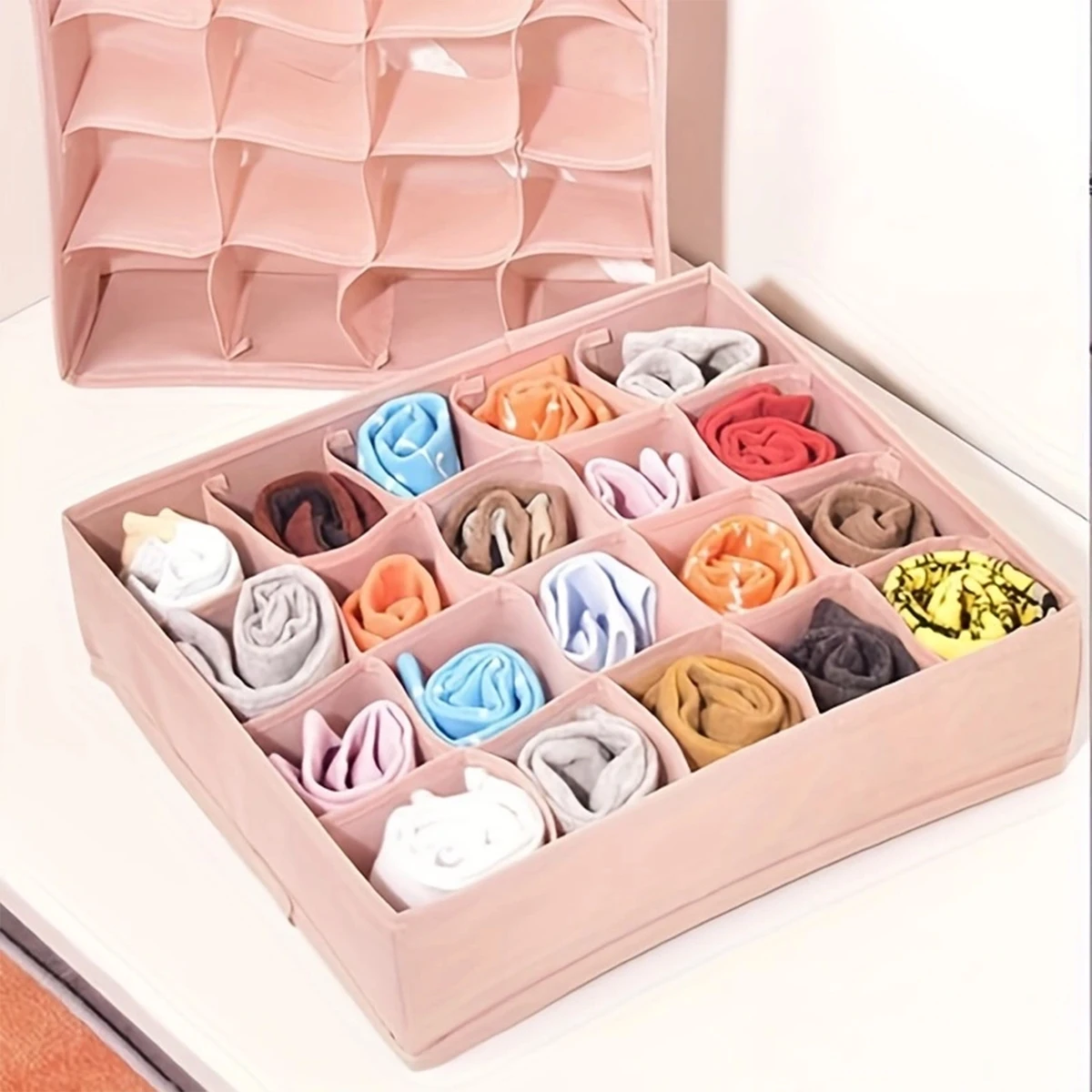 1pc breathable fabric underwear storage box, folding multifunctional drawer organizer for bras and socks, drawer organizer 5