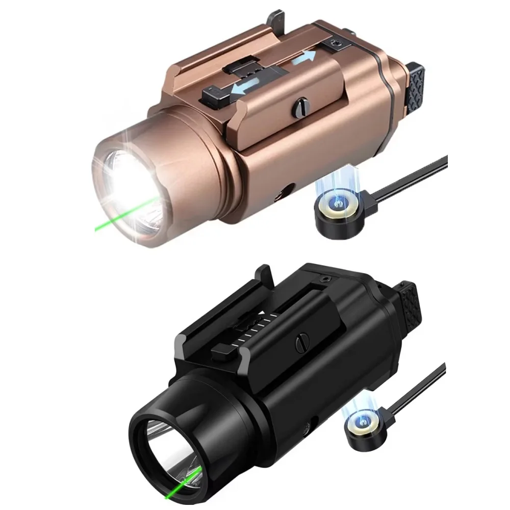 Richfire Tactical Flashlight Green Beam and White LED Combo 1500LM with Magnetic Charging Weaponlight for 20mm Rail Mounted