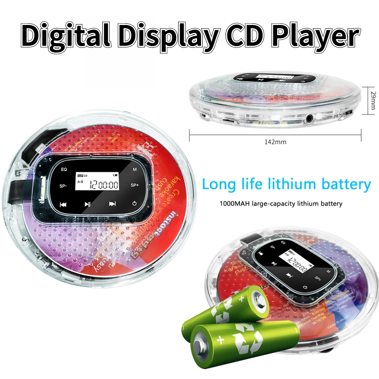 Lecteur CD Portable avec affichage numérique Rechargeable, petit lecteur de musique, prise en