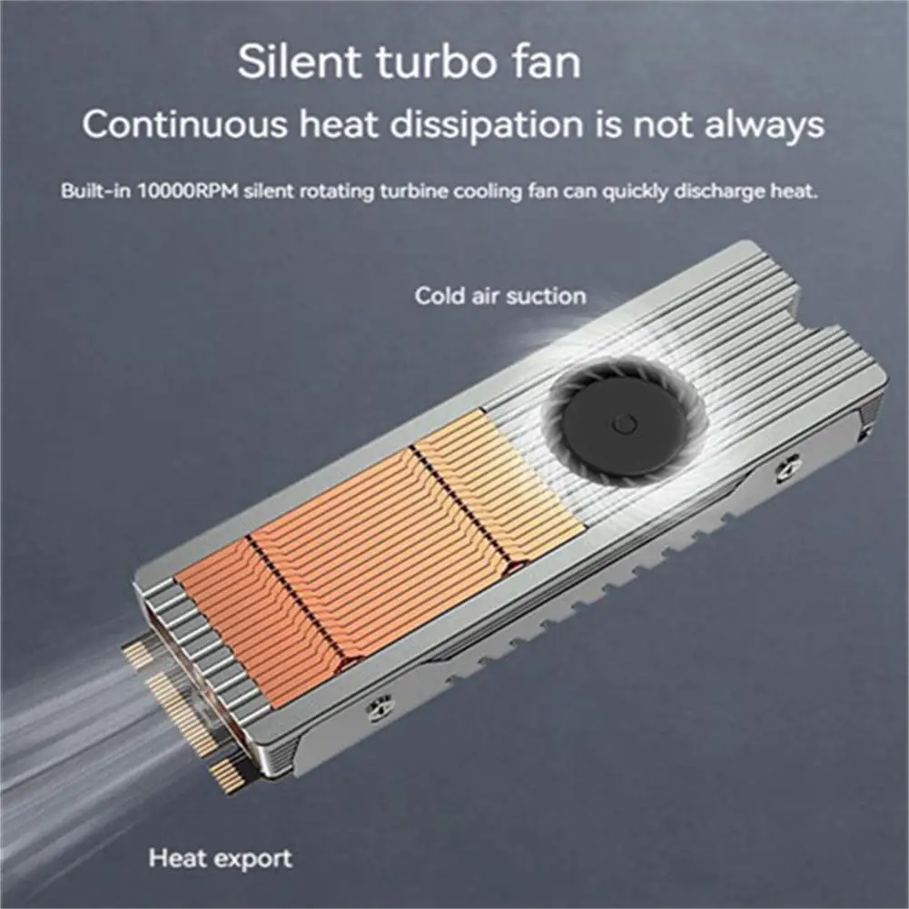 M.2 Nvme Air-cooled Radiator Ssd Heat Sink Copper Aluminum Structure With Silent Fan 2280 Solid State Drive Cooler