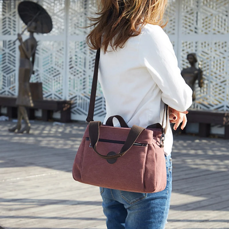 Retro Casual Women's Bag Canvas Ladies Single-shoulder Messenger Bag Women's Large-capacity Multi-compartment Canvas Bag 