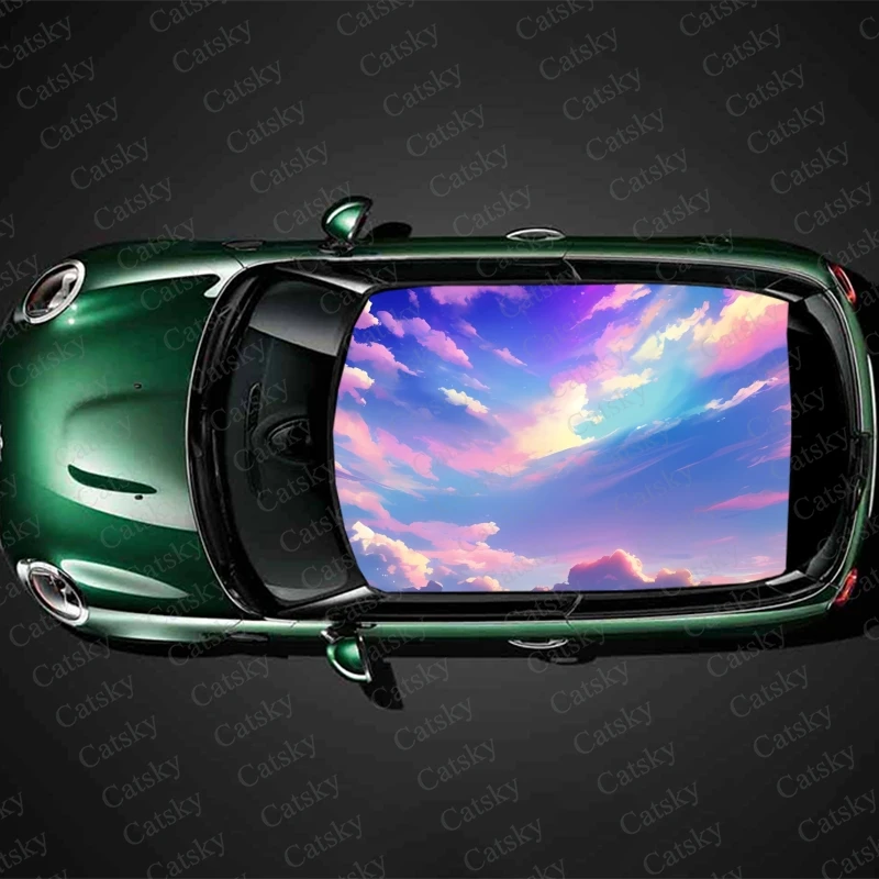 

Blue Sky White Fluffy Clouds Car Roof Sticker Wrap Racing SUV Accessories Packaging Painted PVC Custom Car Graphic Decal