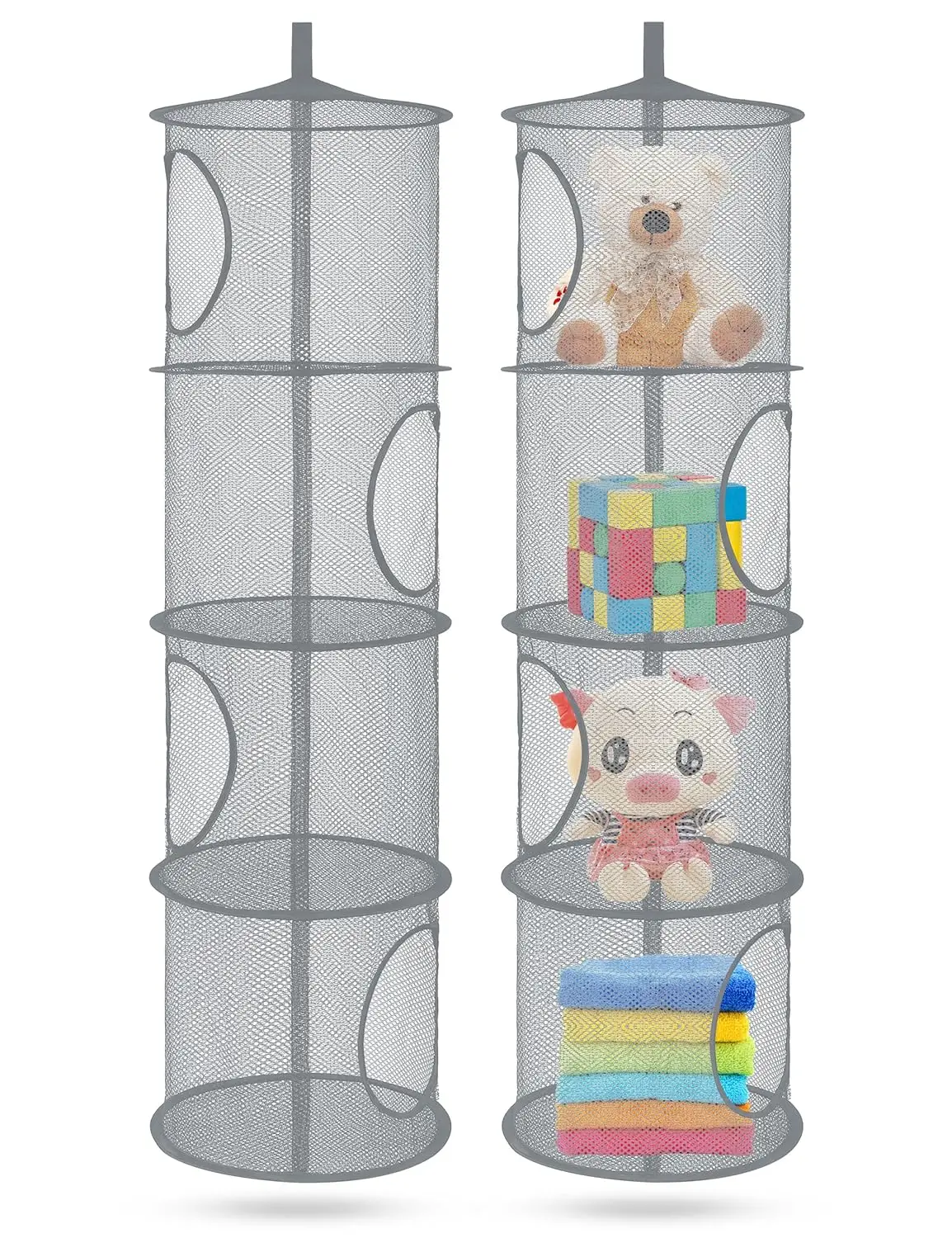 Mesh Hanging Storage Space Saver Bags Organizer Foldable Storage Organizer 4 Compartments Toy Basket for Kids Room