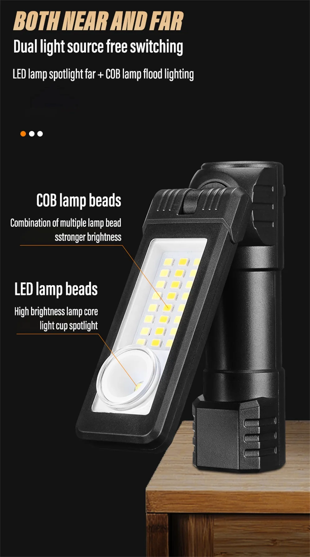 Description Picture 5 of itemSuper Bright LED COB Flashlight Rechargeable Headlamp Portable Work Light Outdoor Camping Light with LED