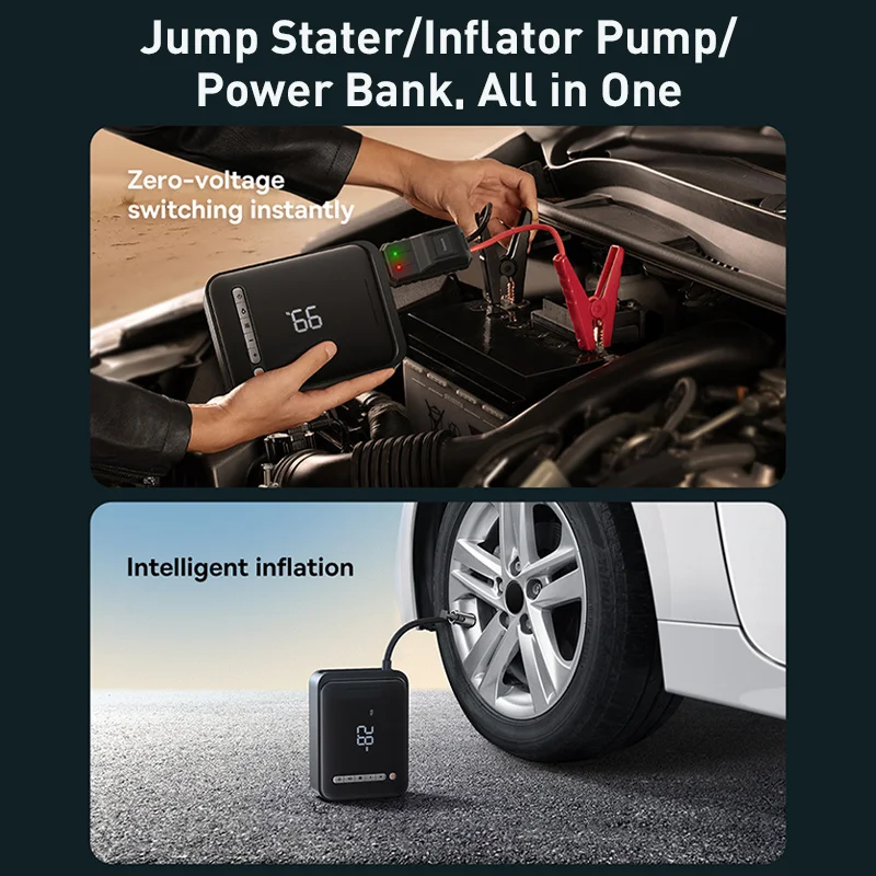 Baseus 2 In 1 Car Jump Starter Power Bank With Air Compressor Tire Pump Emergency Battery Charger Car Booster Starting Device car jump starter jump starter car battery charger