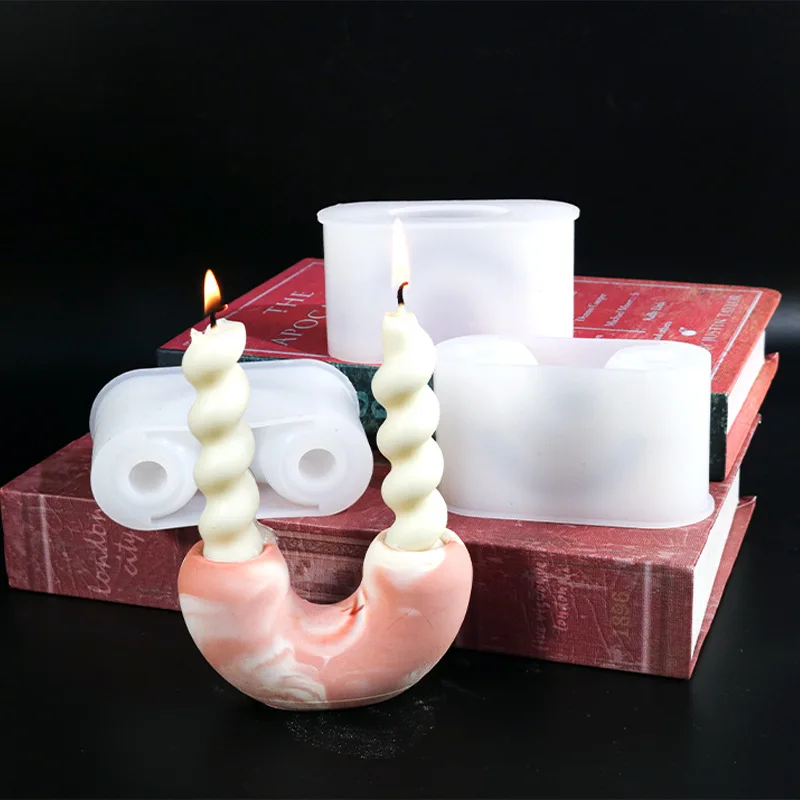 Double End U Shaped Silicone Candle Holder Mould DIY Geometry Candlestick Soap Resin Plaster