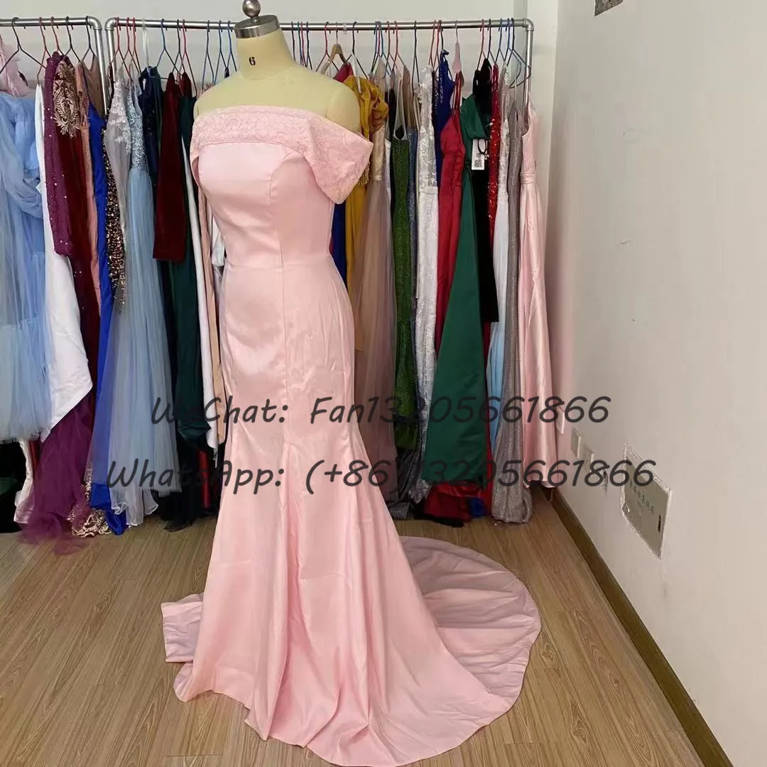 Elegant Lace Off Shoulder Bridesmaid Dresses Long Mermaid Sweep Train Boat Neck Wedding Party Dress For African Women Prom Gown