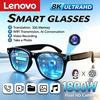 Occhiali Intelligenti AI Lenovo 8K HD con Controllo Touch, Fotocamera, Registrazione, Ascolto Musica, Traduttore, Assistente Vocale, Occhiali da Sole Smart