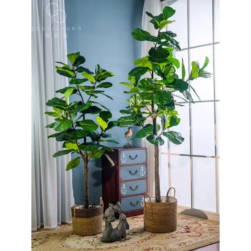 

Ficus Lyrata Tree Simulation Greenery Potted Indoor Living Room Showcase Floor-Standing Decorations Fake Trees Bonsai