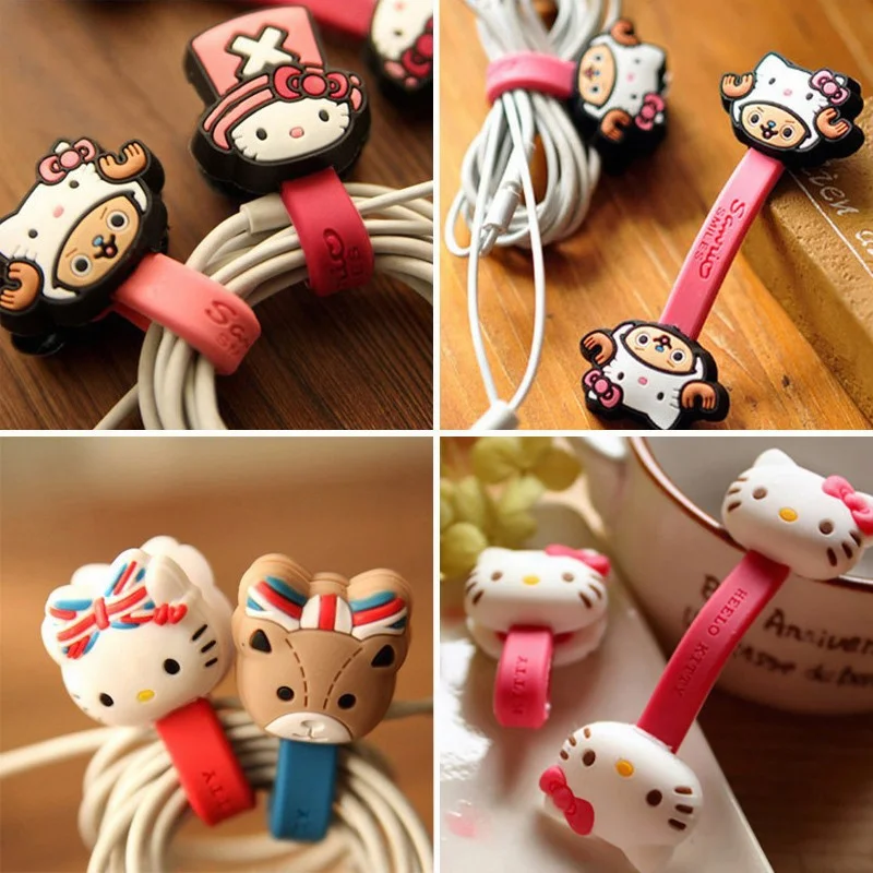 2pcs Sanrio Kawaii Hello Kitty KT Cat Cartoon Silicone Earphone Winder Hub Data Cable Organizer Girl Mini Binding Tape Girl Gift 2pcs sanrio kawaii hello kitty kt cat cartoon silicone earphone winder hub data cable organizer girl mini binding tape girl gift