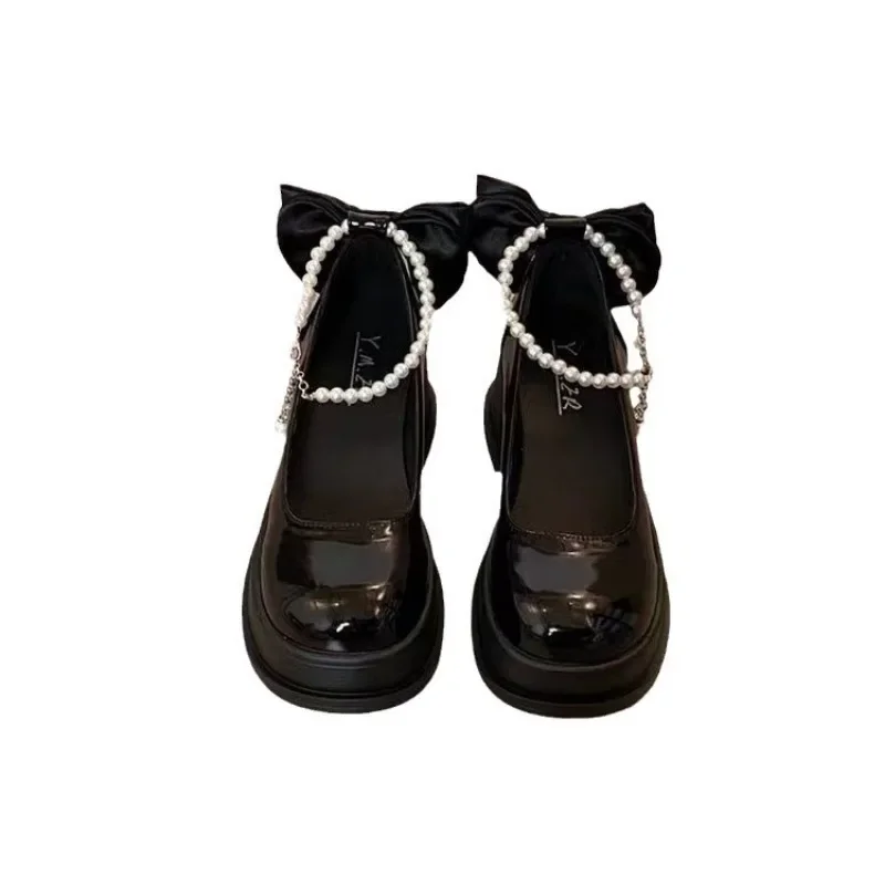 Spring/Summer High Heels Shoes Lolita Skirts Pearl Buckles Bow Mary Jane Shoes Women's Shoes Banquet Casual Shoes for Women 6