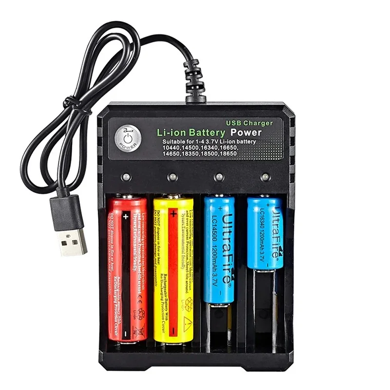 Caricabatterie USB a 2/4 Slot per Batterie 18650, 3.7V Ricaricabili al Litio, 110V/220V, Compatibile con 14500 16340 16650 14650 18350 18500 - immagine 6