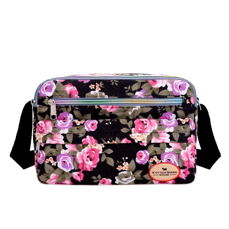 Casual Retro Nylon Shoulder Bag Multi Layered Floral Print Mother Handbag Women's Fashion Vintage Flower Crossbody Bags