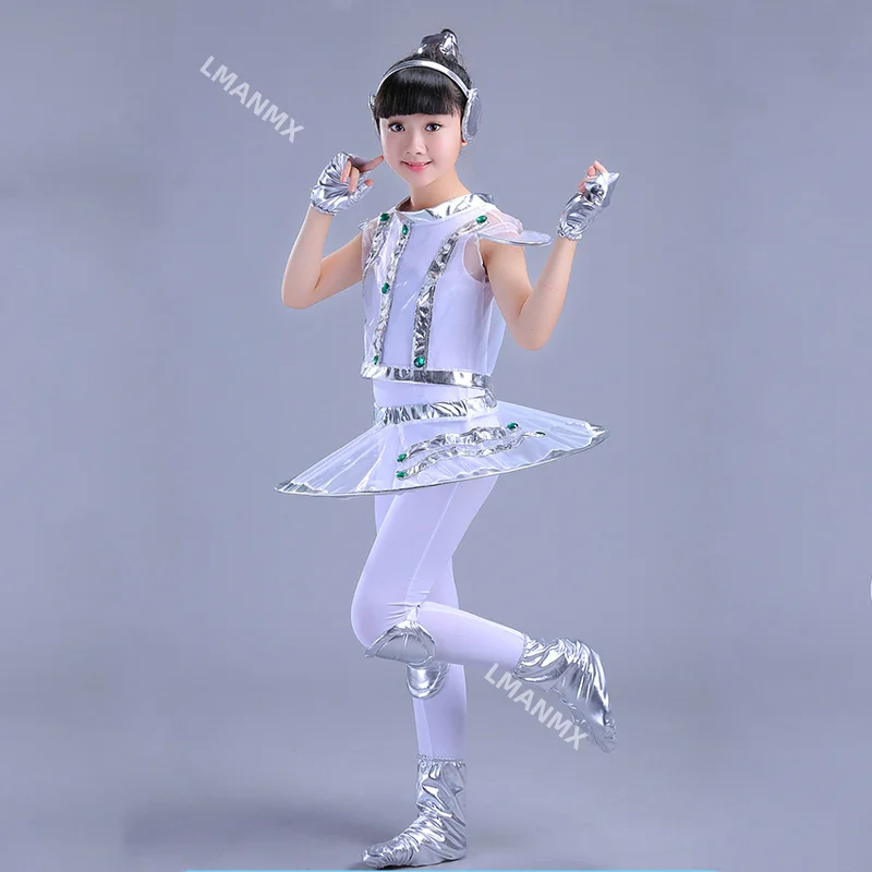 Cosplay Costume Kids Robot Costume White Silver Astronaut Performance Space Stage Dance Show Time Clothing Unisex Dance Clothes Boy or Girl