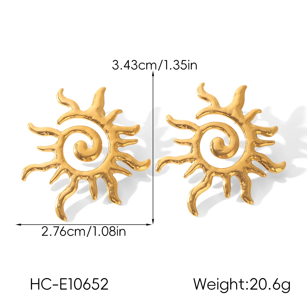 18K vergoldetes Edelstahl-Sonnenspiral-Schmuckset für Damen, zweifarbig, Boho, mystisch, anlaufgeschützt, für Urlaub, Alltag, Geschenke – Detail 7