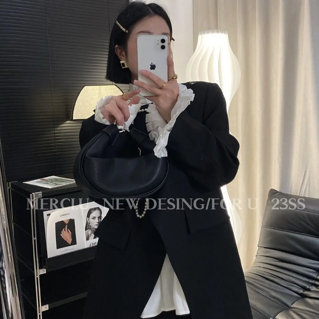 Women's Spring New Love Texture High Order Suit Fashion French Ruffle Edge Shirt  blazer women  tweed