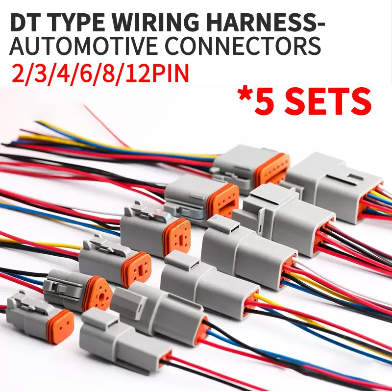 Electrical terminal connector 5 Sets Deutsch DT connector with 15cm wiring harness DT06-2S/DT04-2P 2P 3P 4P 6P 8P 12P waterproof electrical connector