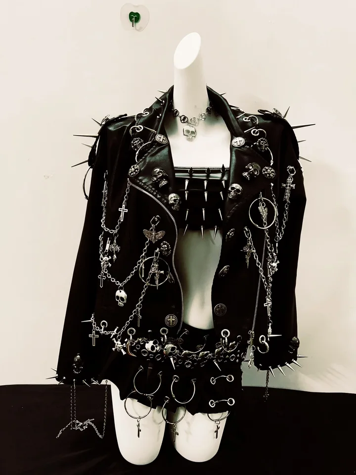 Punk Jacket Leather vintage Jacket Skull Jacket y2k Jacket