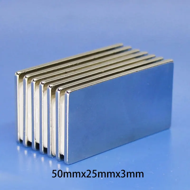 강력한 쿼드레이트 네오디뮴 자석, N35, NdFeB 롱 냉장고 자석, 블록 희토류 자석, 50x25x3mm, 1 개, 2 개, 5 개