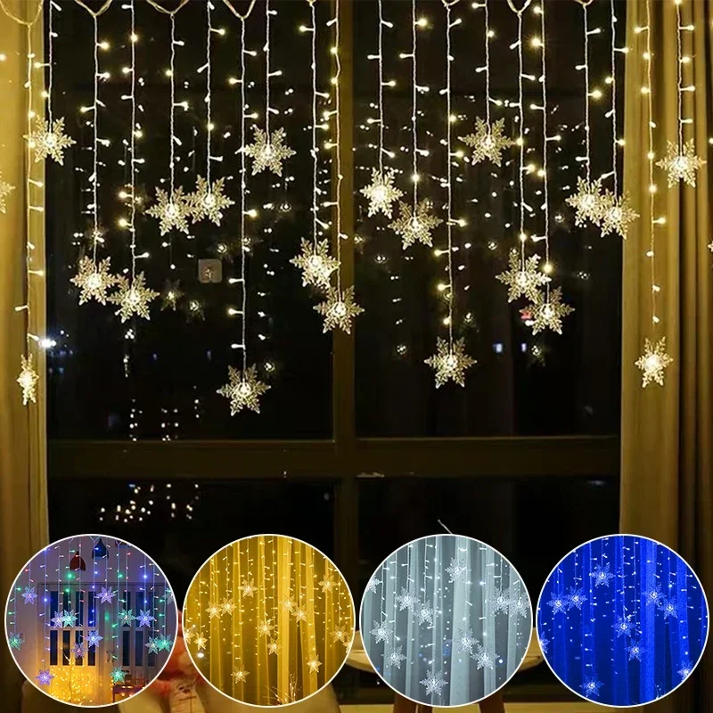

Snowflake LED Curtain String Lights New Year's Indoor&Outdoor Decoration Holiday Party Lighting Christmas Decorations for Home