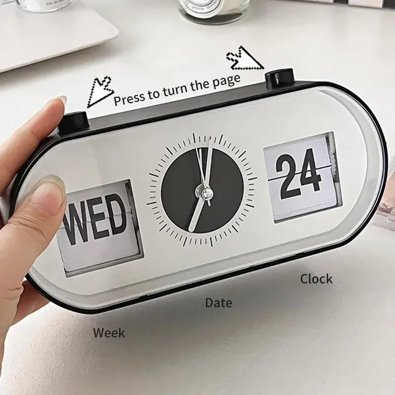 New Creative Bedrooms Alarm Clock Fun Flip Mechanical Alarm Clock Desktop Digital Calendar Clocks Retro Desk Clocks Home Decor