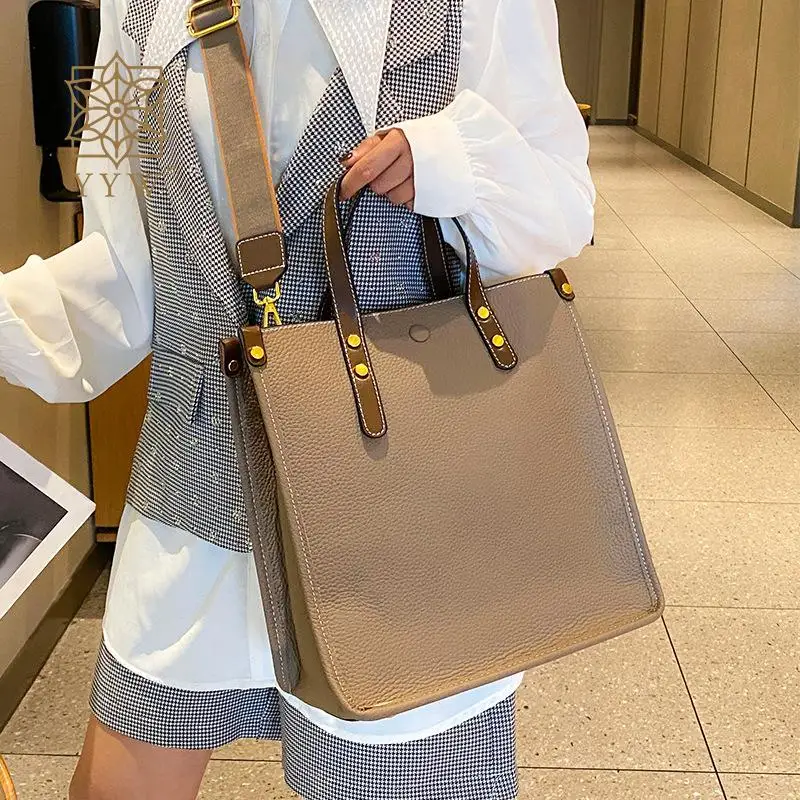 

Cowhide Top Handbag Lychee Pattern Contrast Color Shoulder Bag For Women Teenage Girl Leisure Shopping Shoulder Bags New Arrival