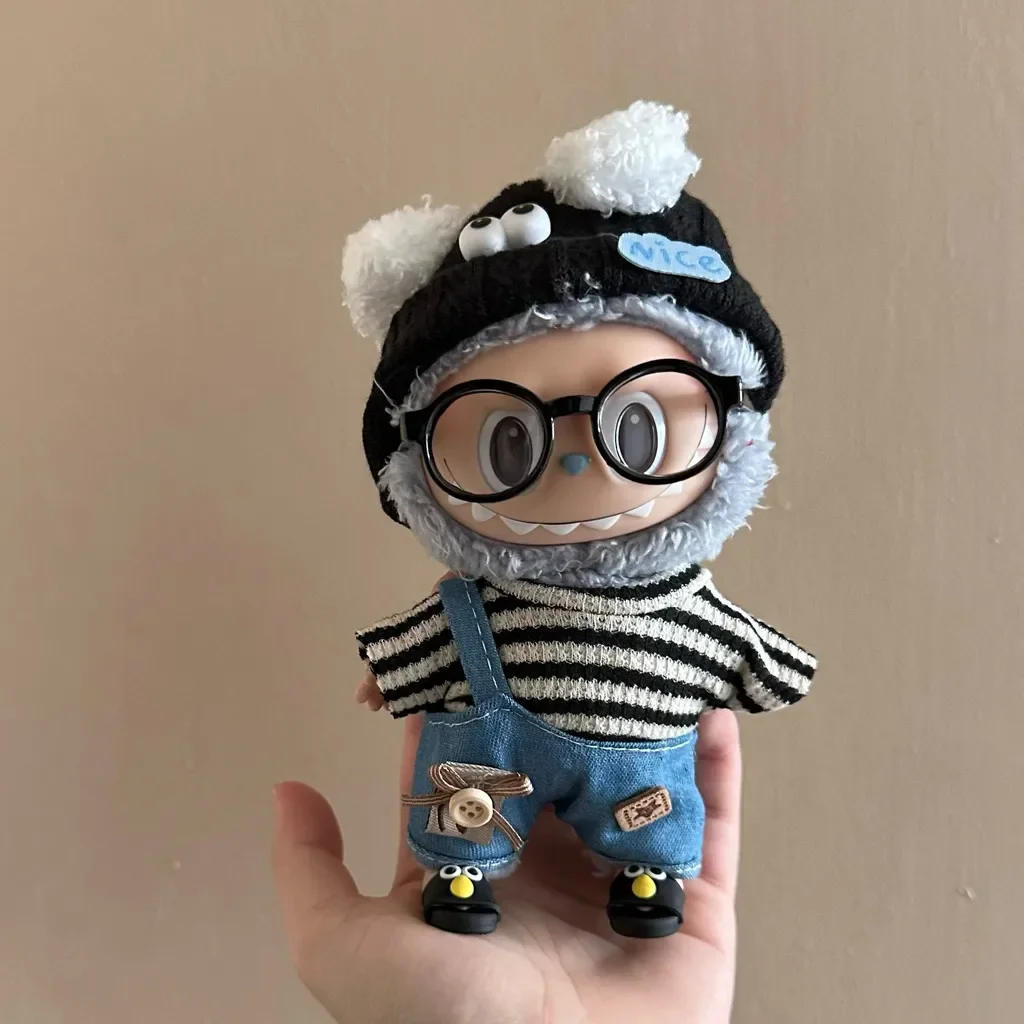Doll Clothes 17cm Mini Plush Doll'S Clothes Outfit Accessories For Korea Kpop Exo Labubu Idol Striped clothes eyes shoes suit Clothing Gift