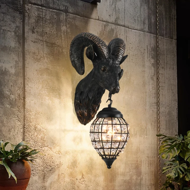 

European Resin Carving Sheepskin Wall Lamp Animal Craft Antlers Wall Sconce Bar Living Room Decoration Bedroom Led Mirror Lights