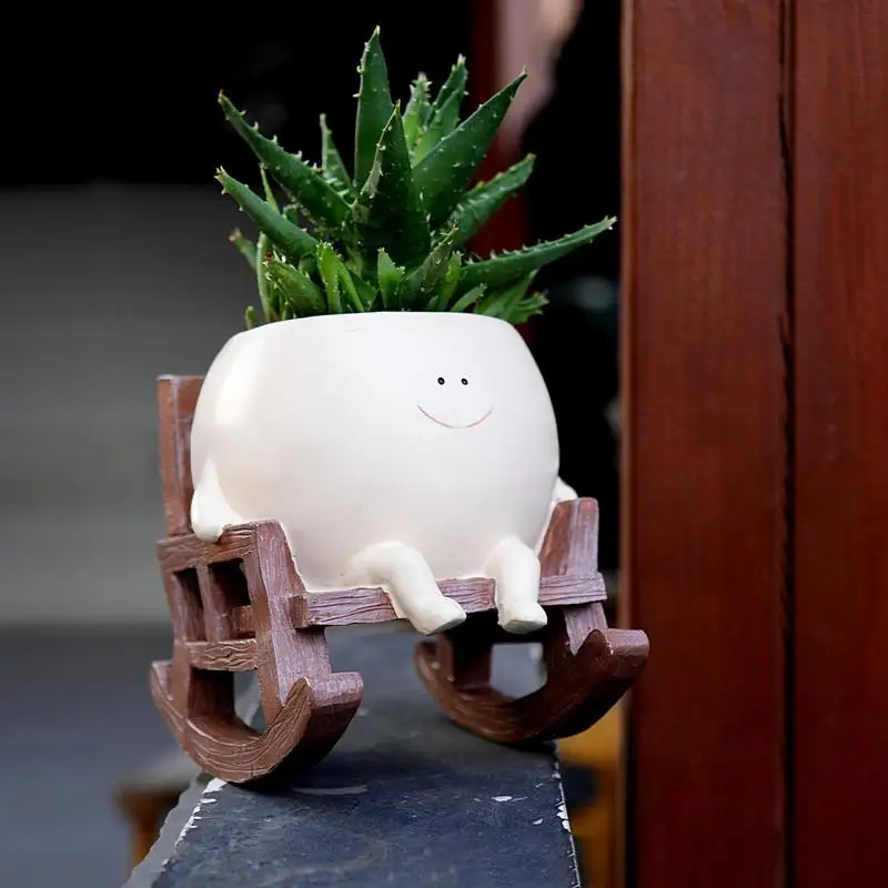 

Face Planter Pots Rocking Chair Succulent Planter Swing Face Flower Pot Balcony Planter pot Office Flower Pot Garden Accessories