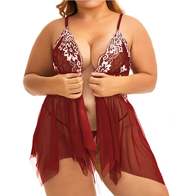 Lingerie Sets Sexy Women Lingerie Sleepwear Plus Size Lace Babydoll Chemise V Neck Nightgown Maternity Negligee S-5XL