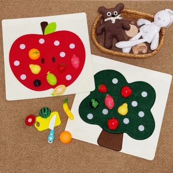 Giocattoli in Feltro per Bambini, Adesivi Murali con Frutta e Verdura, Giochi di Cucina Finta, Giocattolo Educativo per lo Sviluppo della Motricità Fine