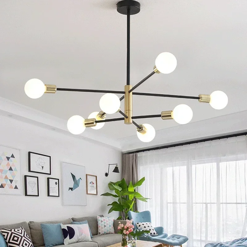 Modern Nordic Sputnik Black Chandeliers LED Lamp 4/6/8Light Home Lighting Indoor Fixtures Pendant Ceiling Not Included Bulbs Led Chandelier Ceiling Chandelier