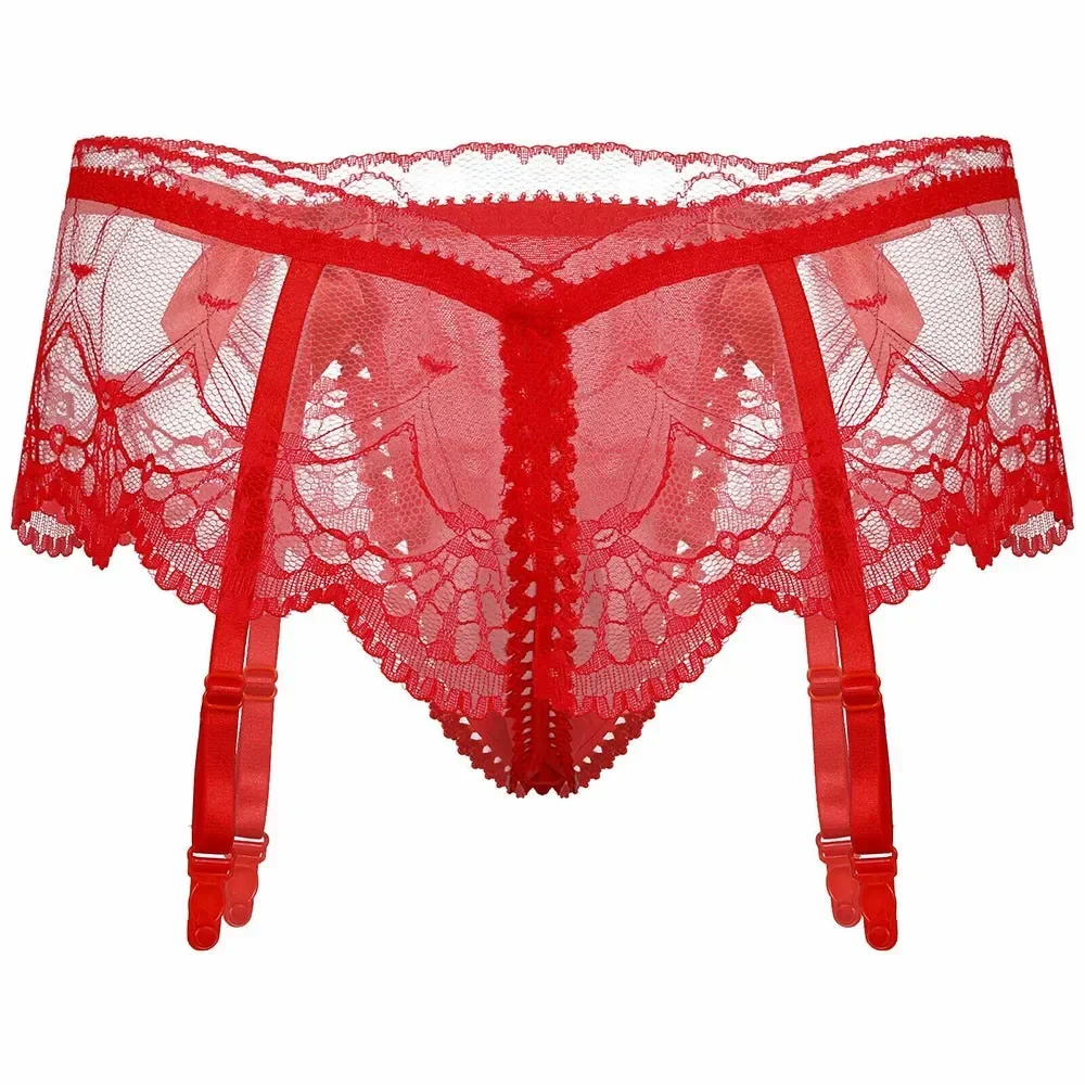Mutandine intimo bianco 100% nuovo di zecca con slip neri giarrettiera Lingerie di pizzo rosso vedere perizoma slip traspiranti - immagine 2