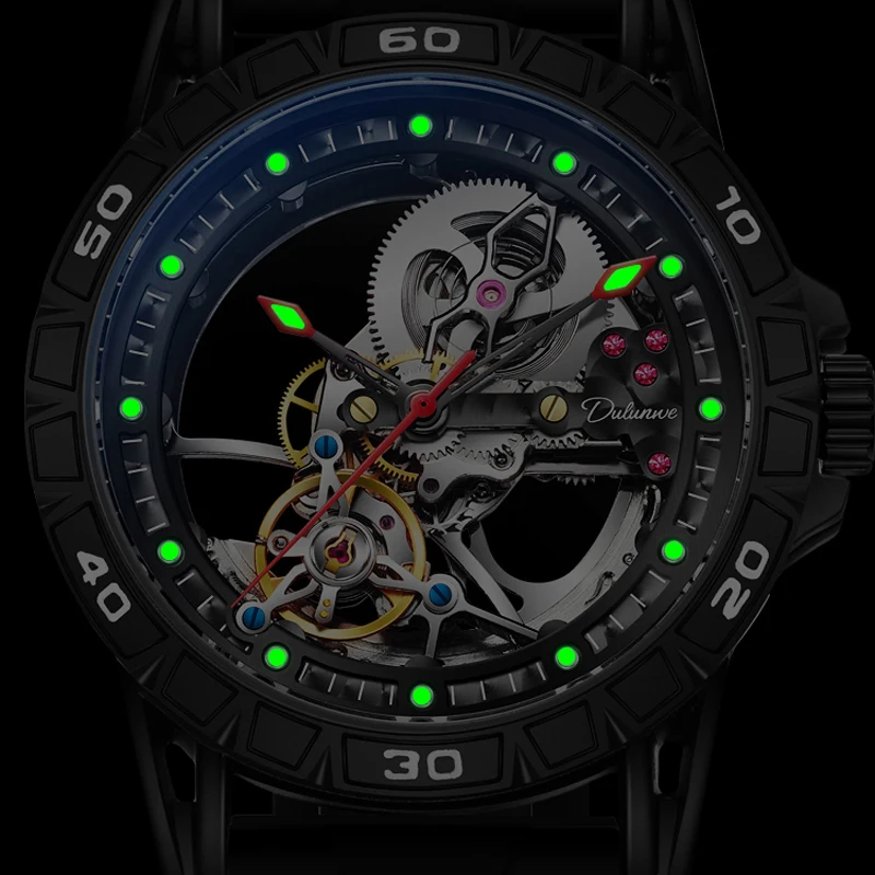 Skeleton Men's es Luxury Tourbillon Automatic Mechanincal Male Wrist Waterproof Rubber Strap Luminous_voghion.com