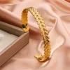 Women's Retro Adjustable Leaf Shaped Bangle Bracelet, Non Fading Exaggerated Stainless Steel Gold Color Metal Bracelet 6