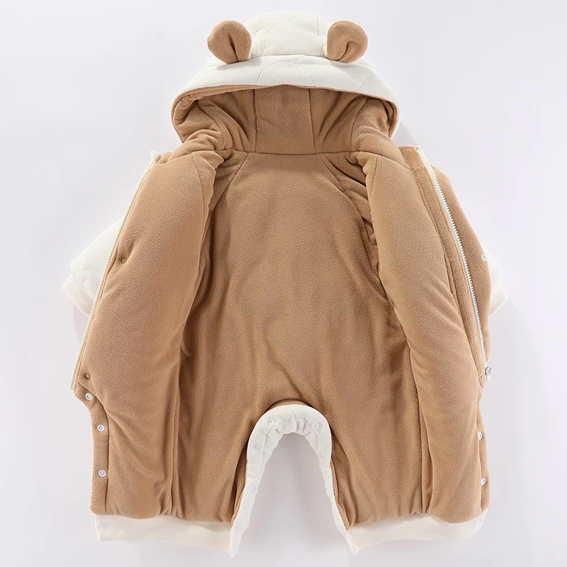 Newborn Baby Jumpsuit Winter Warm Infant Jacket Hooded Kids Outwear Thicken Cartoon Boys Romper Baby Girl Clothes 0 to 18 Months