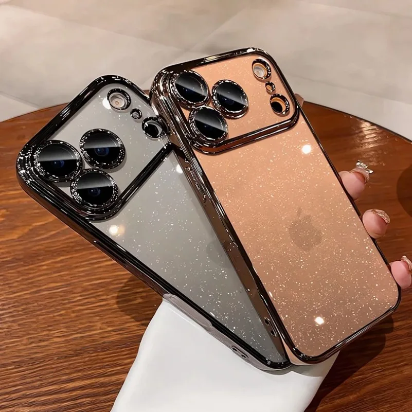 Luxury Glitter Bling Clear Phone Case with New Camera Protector