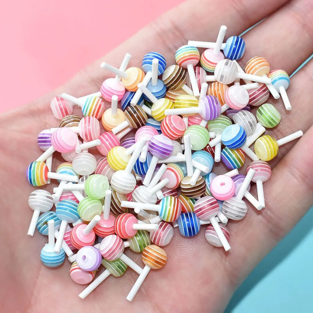 50Pcs 3D Gummy Candy Nail Charms Colorful Lollipop Cute Kawaii