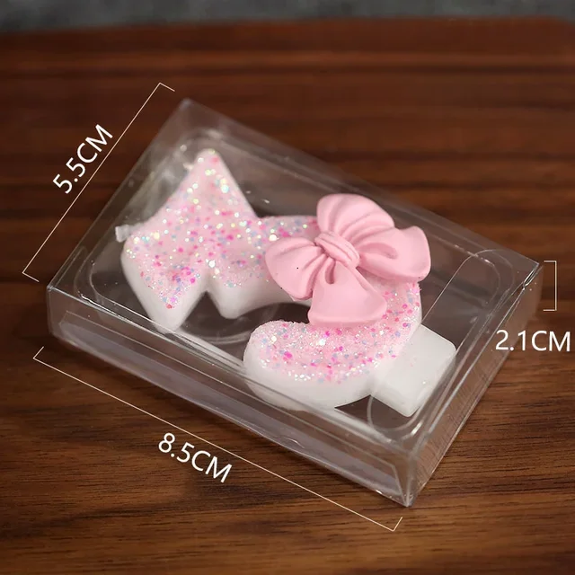 Bougies à gâteau avec nœud rose mignon, chiffres 3D, décorations pour fête d'anniversaire, outils de décoration de gâteaux 2