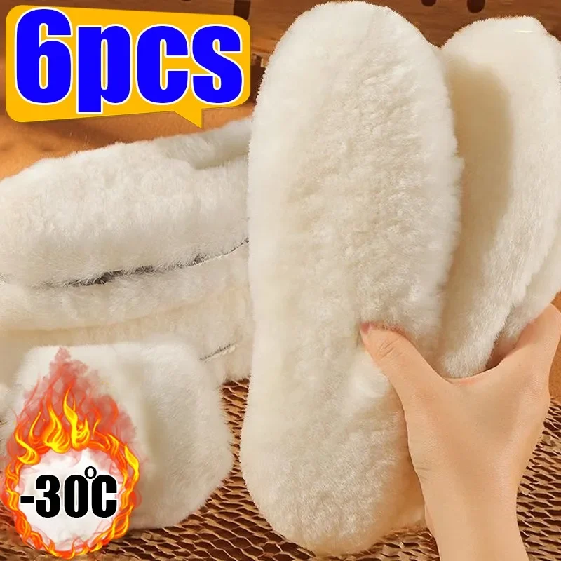 6/2Pcs Natural Sheepskin Wool Insoles for Shoes Men Winter Feet Warm Thicken Fluffy Fleece Insoles Women Snow Boots Shoe Pad 6/2Pcs Natural Sheepskin Wool Insoles for Shoes Men Winter Feet Warm Thicken Fluffy Fleece Insoles Women Snow Boots Shoe Pad