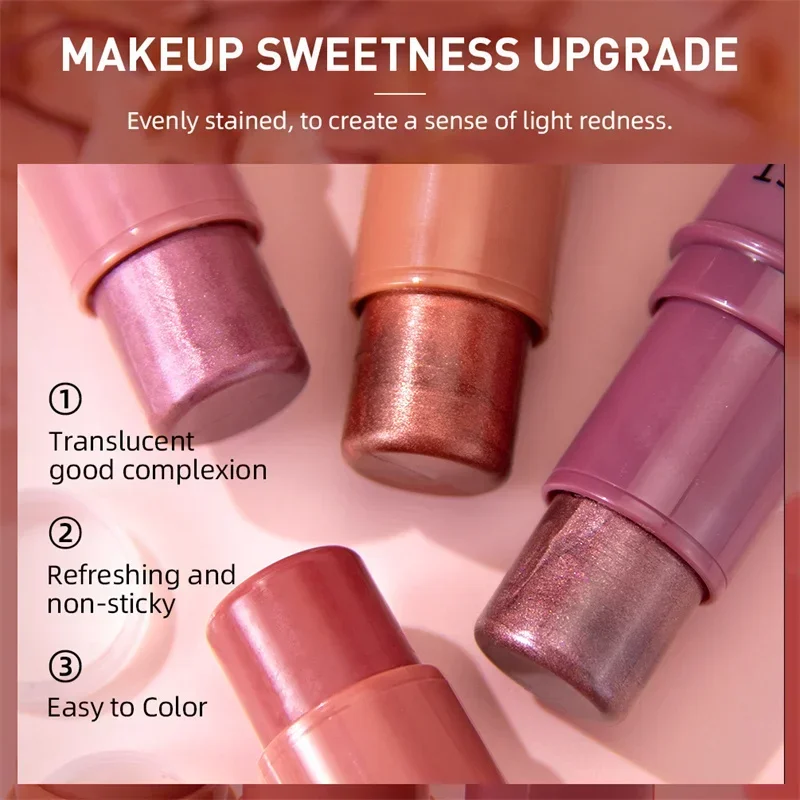 Blush Stick Blush Cream Cream Blusher Facial Blusher 3-in-1 Cheek Blush Stick Lip Tinted Eyes Cheek Lips Brighten Cream Water-resistant Moisturizing Face Contouring Shadow Blusher
