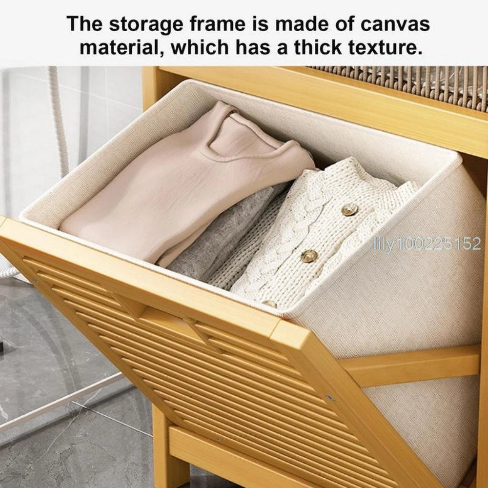 Bamboo Laundry Basket Wooden Storage Hamper With Tilt Out Basket 3/4 Tier Bathroom Rack Multi-function Laundry Hamper with Shelf 4