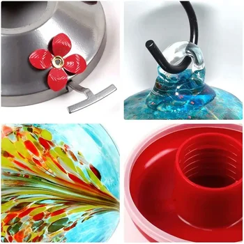 Colorful Hummingbird Food Feeder Hand Blown Glass Feeder Drinker Water Feeding Bowl for Garden Yard Decoration 6
