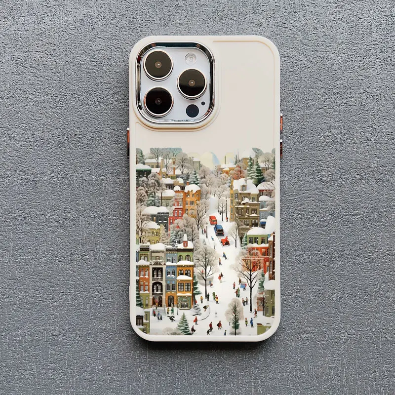 Die Stadt Winter Straße Schnee Szene Silikon Telefon Fall Für iphone 13 12 11 Pro Max 16 15 14 Pro Max Plus XR XS X 7 8 SE2 Abdeckungen – Detail 1