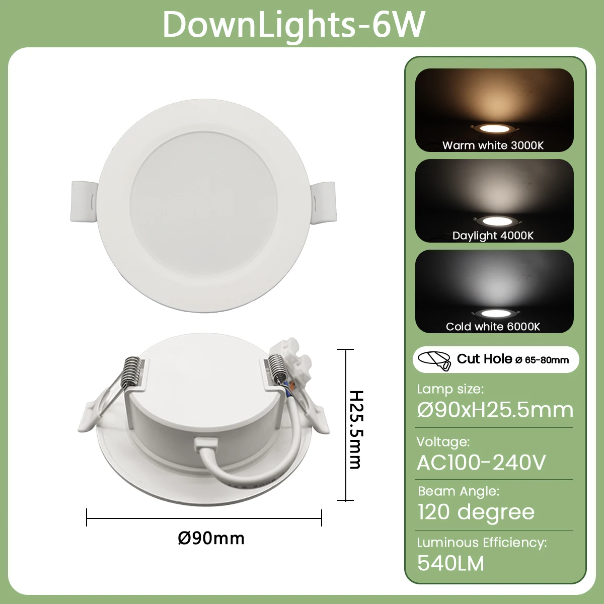 ตัวเลือกสินค้า ไฟ LED ฝังผนัง ทรงกลม 10-24W ใช้งานได้ทั้ง 120V และ 220V