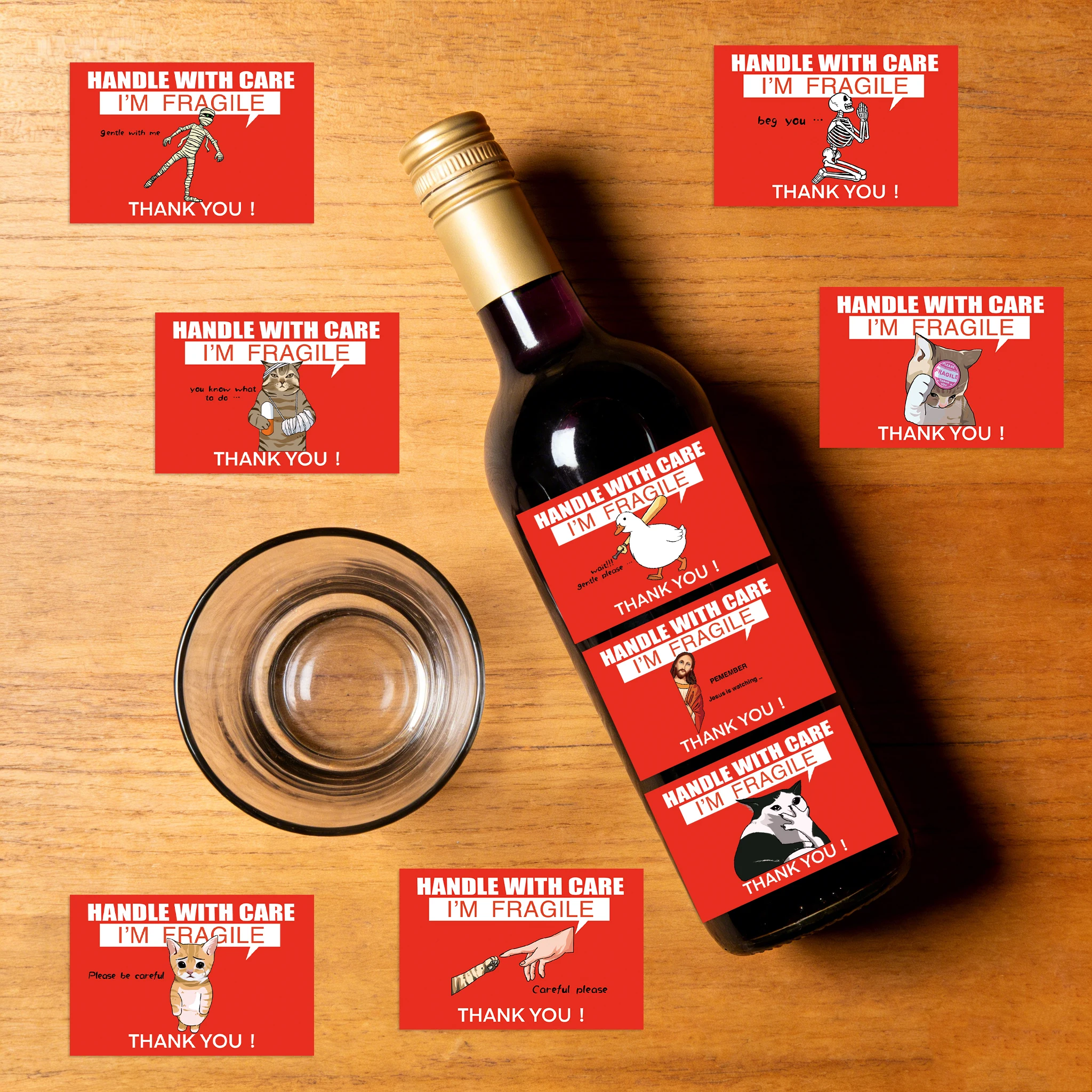 200PCS 대형 빨간색 깨지기 쉬운 경고 스티커 아이콘 케어 표시가 있는 손잡이 라벨을 떨어뜨리지 마세요 배송 이동 패키지 장식 데칼
