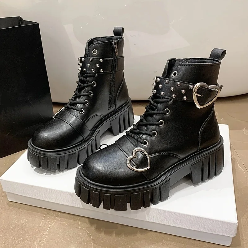 Gothic Boots Platform Strap Boots Women Black Gothic Platform