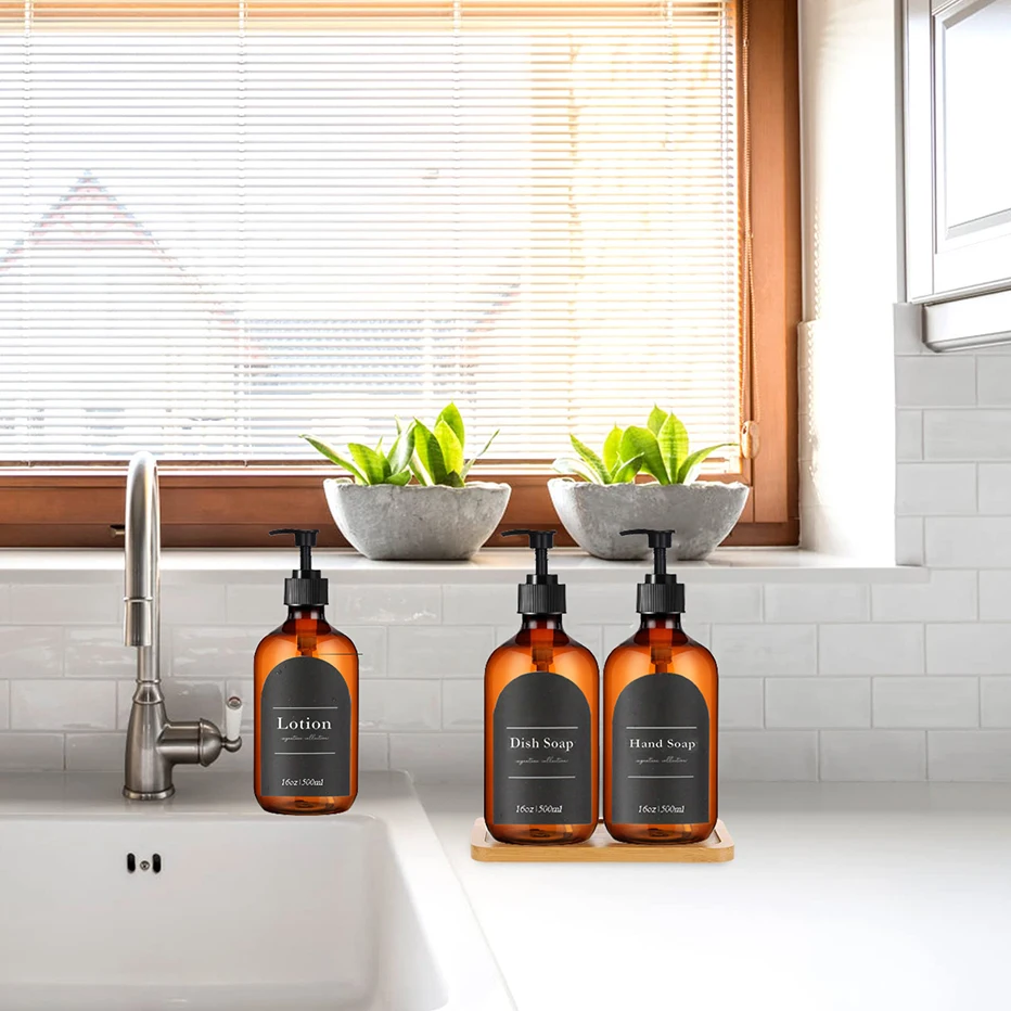 1 Liter 1000ml Badezimmer Pumpspender Flaschen l 3er Set Shampoo  Conditioner & Duschgel l Wiederverwendbar l Schwarz Weiß oder Bernstein -  .de